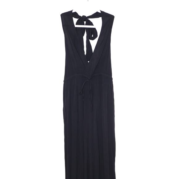 UNE PIECE NEW Halter Wide Leg Jumpsuit Plunge V-Neck Pockets Black Women's 10 - Picture 1 of 14